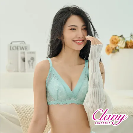 【Clany可蘭霓】MIT石墨烯軟鋼圈集中包覆性感BC罩杯爆乳蕾絲機能內衣 湖水綠 8057-81♒20C001